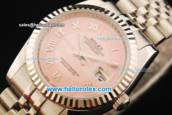 Rolex Datejust Oyster Perpetual Automatic Movement Full Steel with Pink Dial and Roman Numeral Markers - Click Image to Close